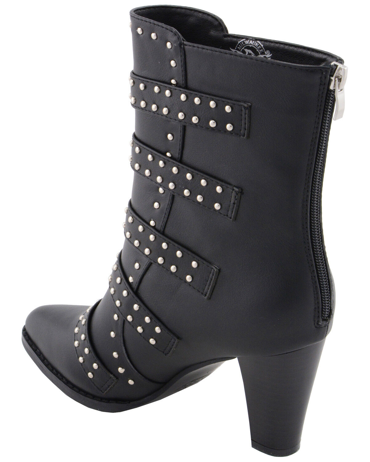 Image #8 - Milwaukee Leather Women's Studded Buckle Up Boots - Round Toe, Black, hi-res