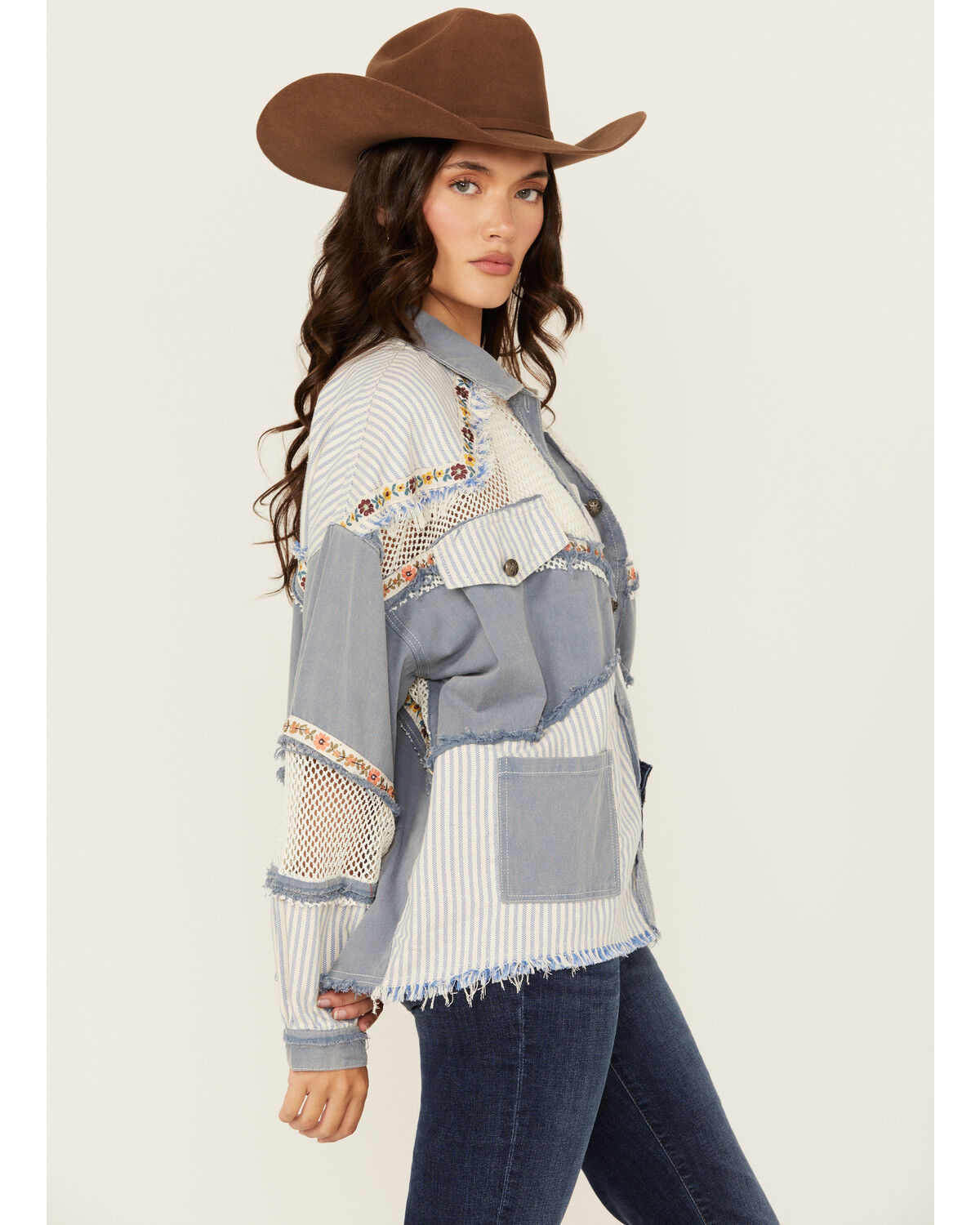 Image #2 - People Of Leisure Women's Patchwork Floral Long Sleeve Button-Down Shirt, Blue, hi-res