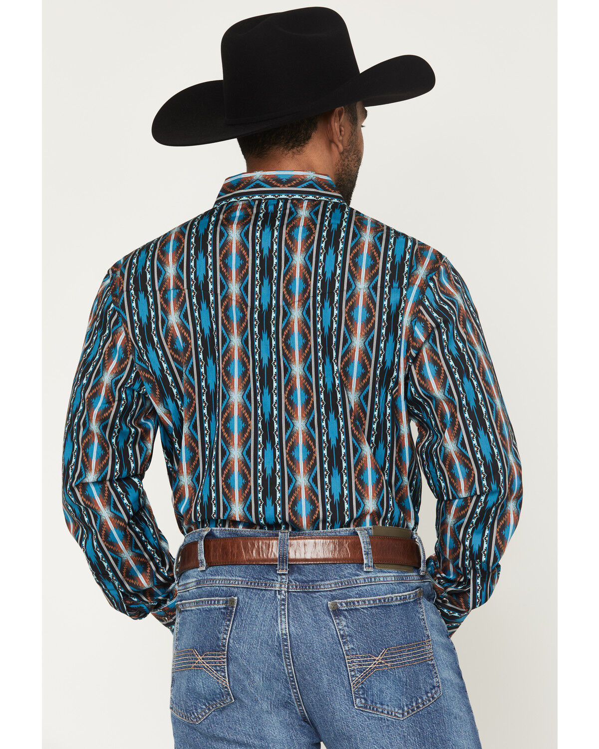 Image #4 - Wrangler Men's Checotah Southwestern Print Long Sleeve Snap Western Shirt, Turquoise, hi-res