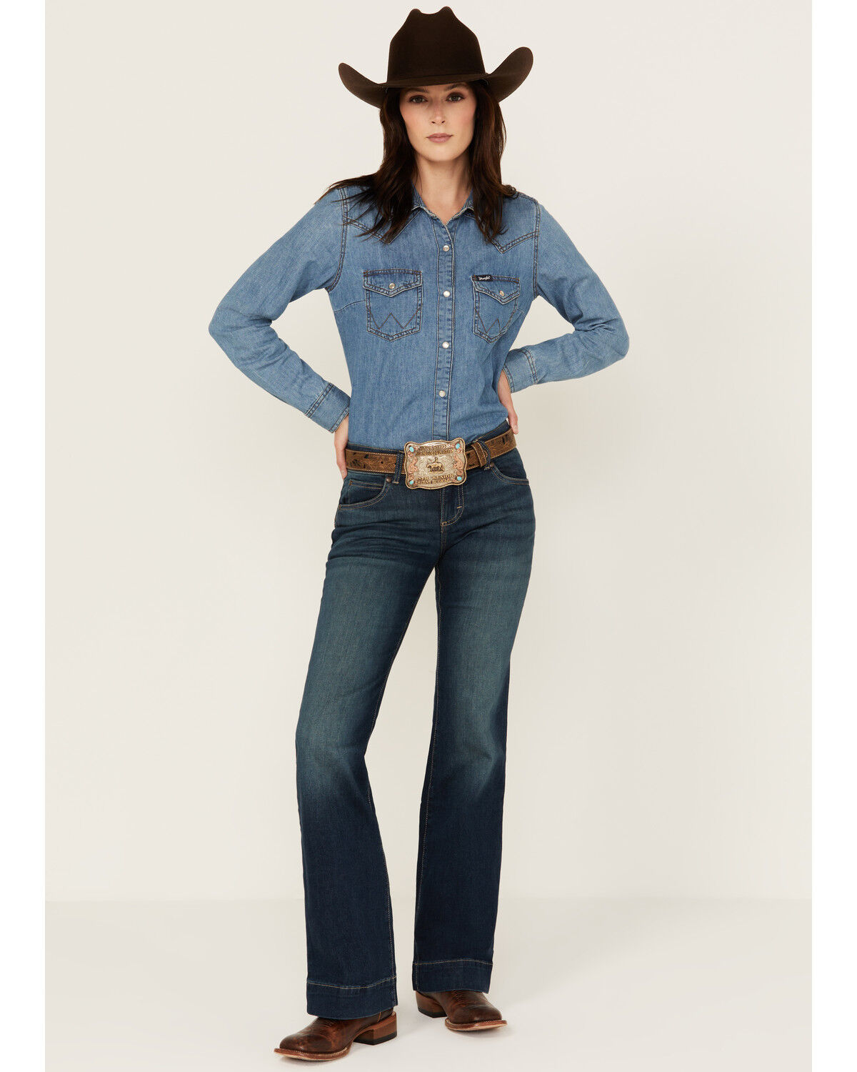 Image #1 - Wrangler Retro Women's Sadie Dark Wash Low Rise Stretch Trouser Jeans, Dark Wash, hi-res