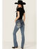 Image #1 - Grace In LA Women's Medium Wash Americana Fleur De Lis Mid Rise Bootcut Stretch Denim Jeans, Medium Wash, hi-res