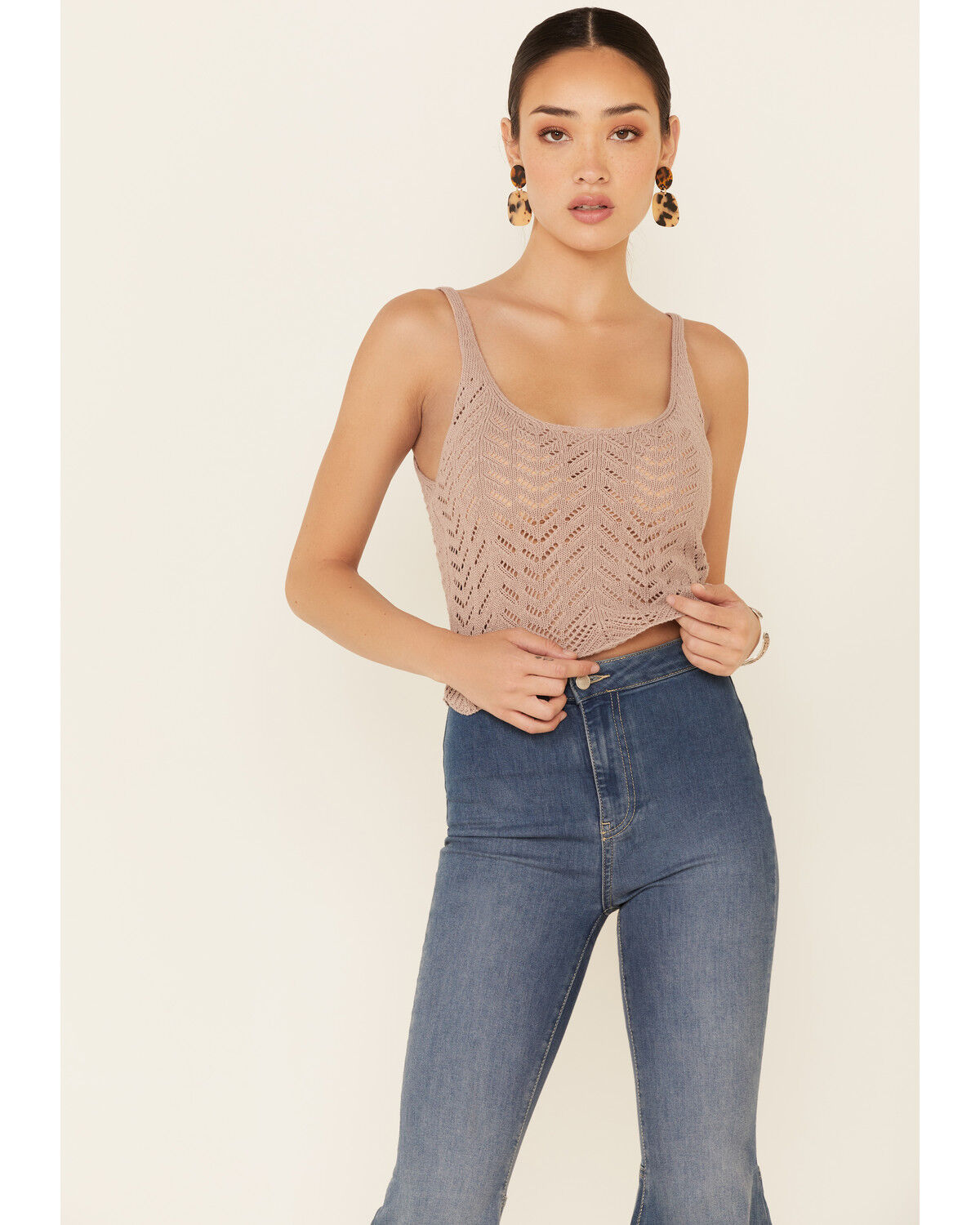 Image #1 - HYFVE Women's Pointelle Sweater-Knit Crop Cami, , hi-res