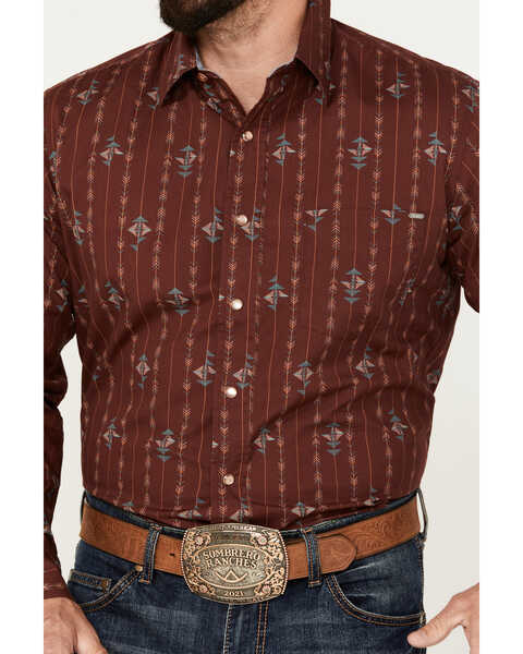 Image #3 - Tin Haul Men's Arrowhead Long Sleeve Western Snap Shirt, Wine, hi-res