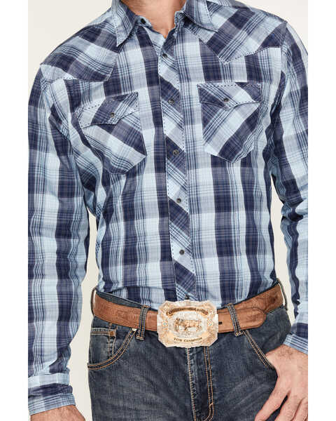 Image #3 - Wrangler Men's Plaid Print Long Sleeve Snap Western Shirt, Blue, hi-res