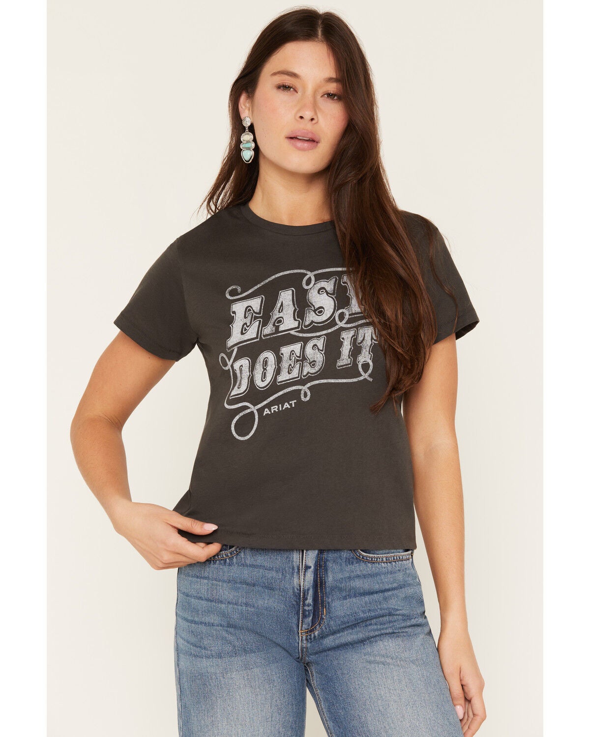 Ariat Women's Easy Does It Short Sleeve Graphic Tee, Black, hi-res