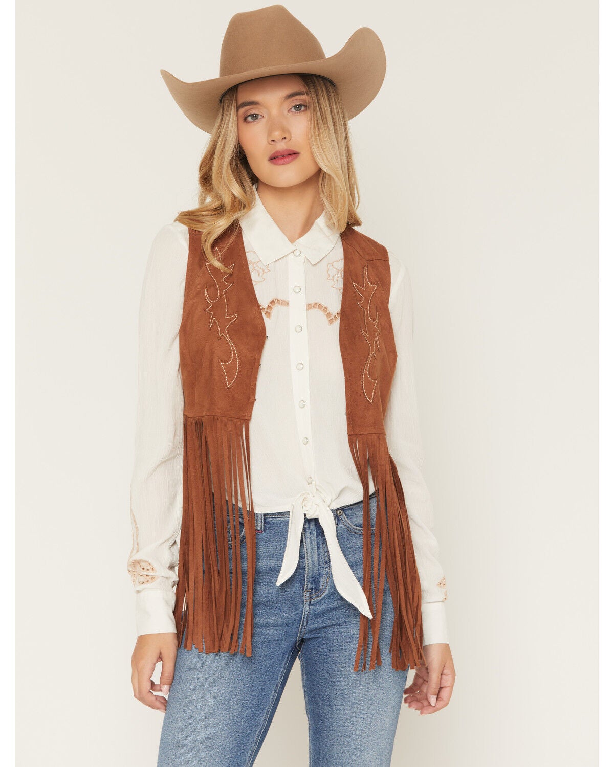 Image #3 - Idyllwind Women's Pike Boot Stitch Fringe Faux Suede Vest, Caramel, hi-res