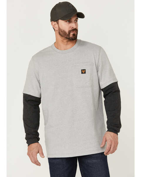 Hawx Men's Layered Pocket Light Gray Long Sleeve Work T-Shirt , Light Grey, hi-res