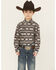 Image #1 - Roper Boys' Southwestern Striped Long Sleeve Snap Western Shirt, Black, hi-res