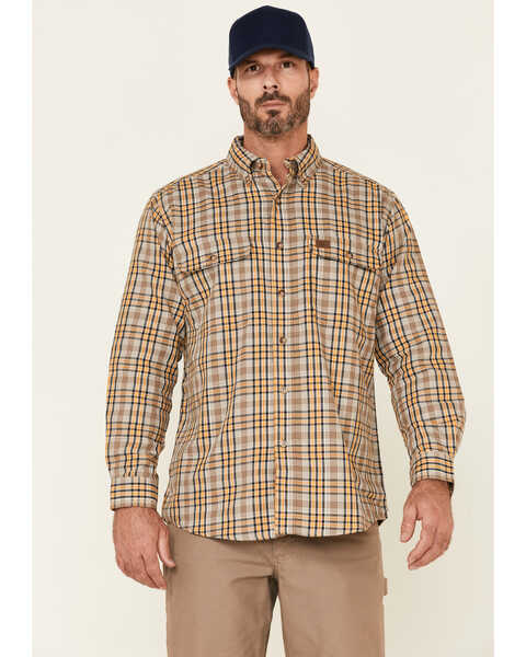 Wrangler Riggs Men's Small Plaid Print Long Sleeve Button Down Work Shirt , Grey, hi-res
