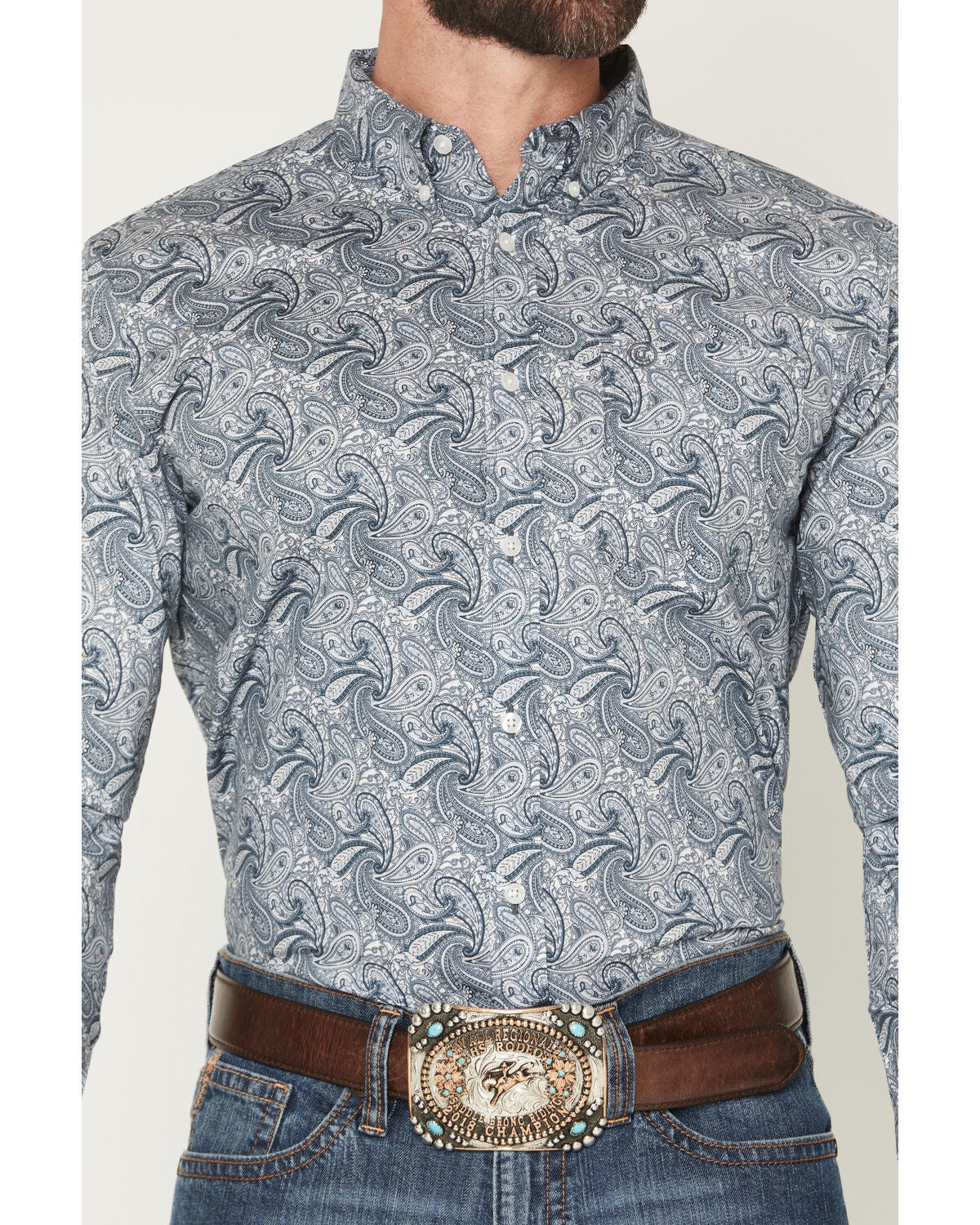 Image #3 - Cody James Men's Zeke Paisley Print Long Sleeve Button-Down Stretch Western Shirt, Blue, hi-res
