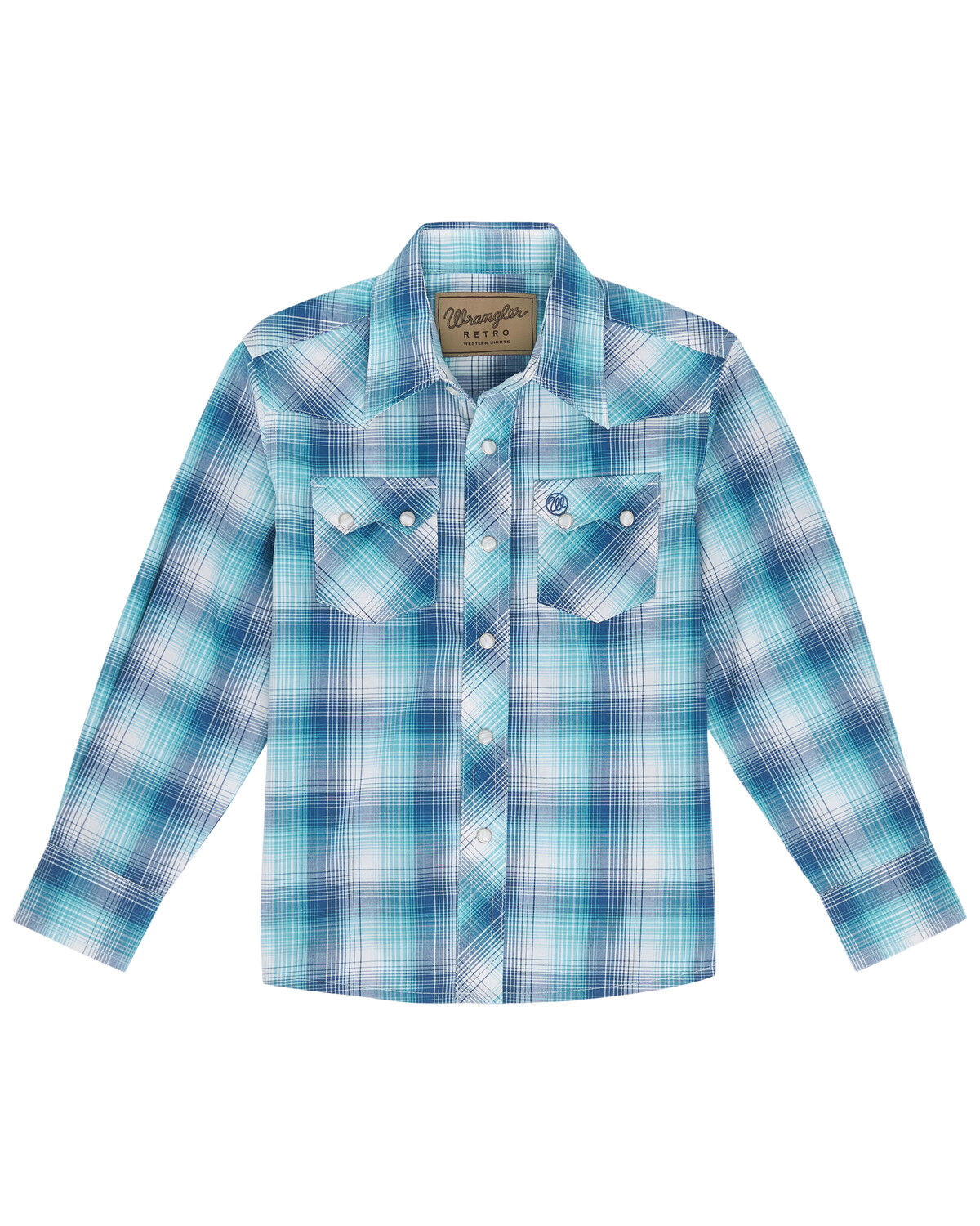 Image #1 - Wrangler Retro Boys' Plaid Print Long Sleeve Snap Western Shirt, Blue, hi-res