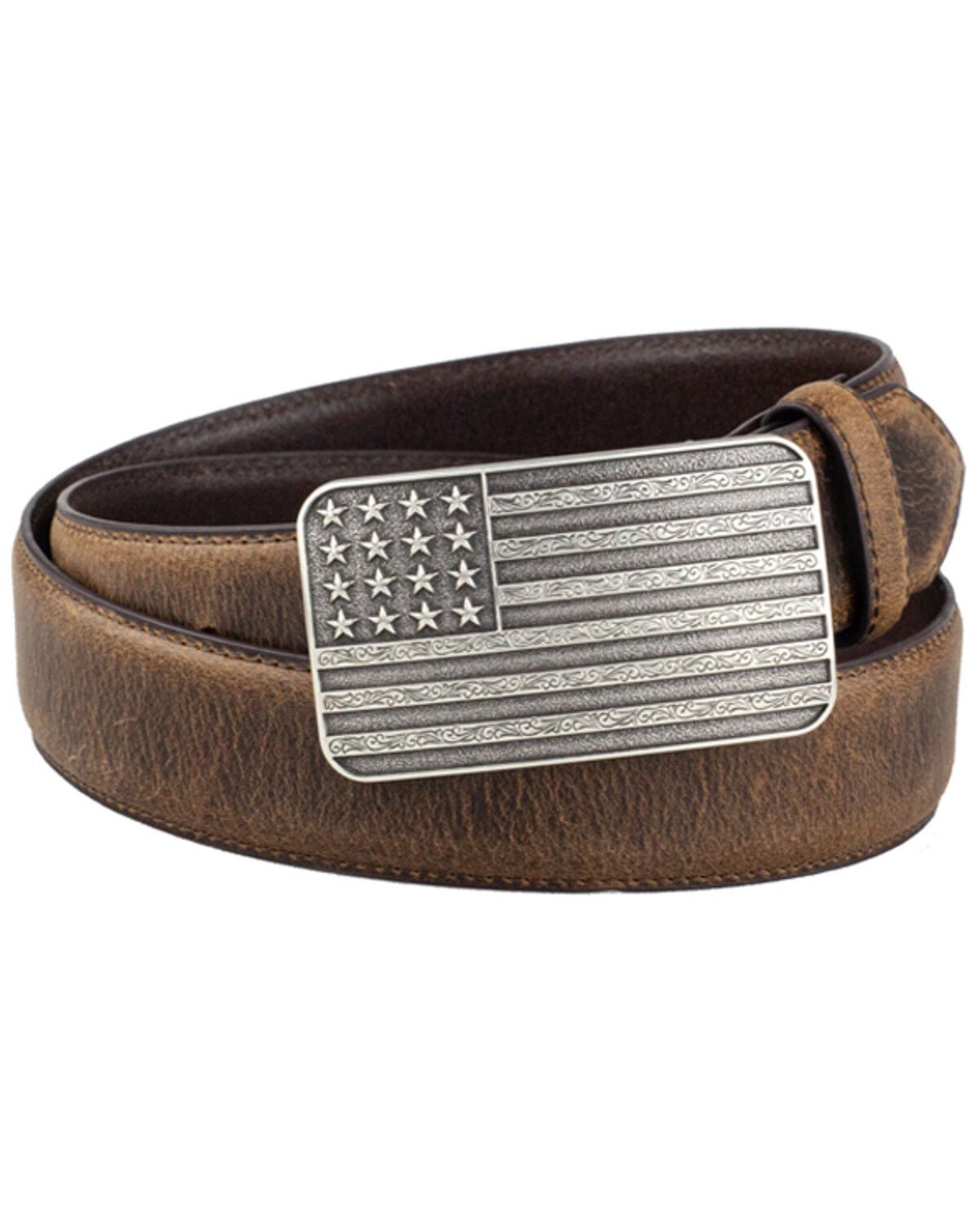 Cody James Men's American Flag Buckle Belt, Brown, hi-res