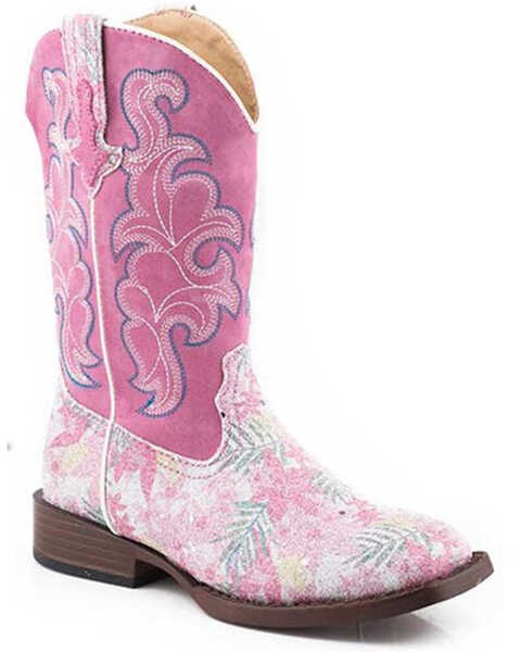 Image #1 - Roper Little Girls' Glitter Floral Western Boots - Square Toe, , hi-res