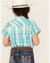 Shyanne Girls' Embroidered Plaid Print Short Sleeve Pearl Snap Shirt, Turquoise, hi-res