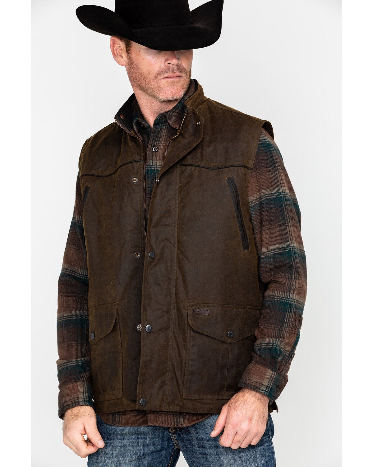 Outback Trading Co Men's Magnum Fleece Lined Oilskin Vest, Bronze, hi-res