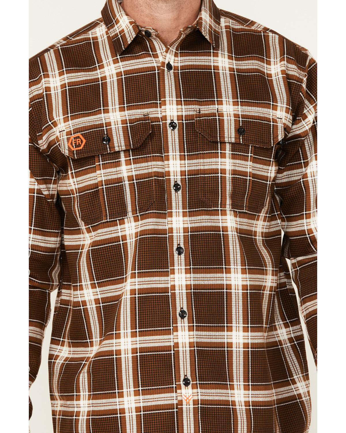 Image #3 - Hawx Men's FR Plaid Print Long Sleeve Button-Down Western Work Shirt, Brown, hi-res