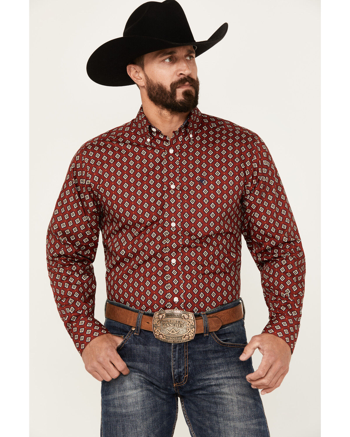 Image #1 - Ariat Men's Kyler Geo Long Sleeve Button-Down Western Shirt, , hi-res