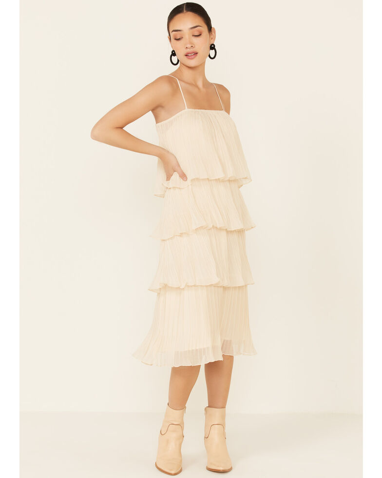 By Together Women's Ivy Tiered Pleated Dress, Ivory, hi-res