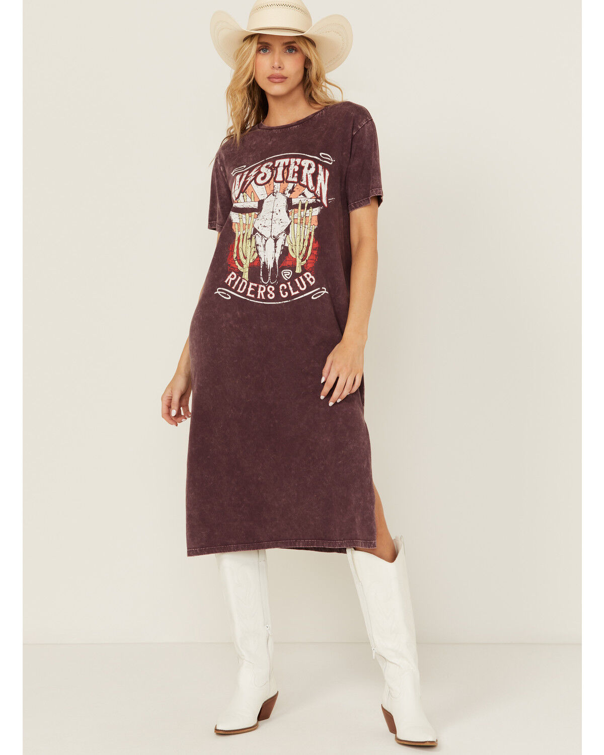 Image #1 - Rock & Roll Denim Women's Graphic Short Sleeve Maxi Dress, Purple, hi-res