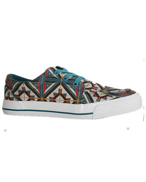 Roper Women's Angel Fire Southwestern Print Lace-Up Casual Shoes , Blue, hi-res