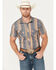 Image #1 - Rock & Roll Denim Men's Serape Striped Print Short Sleeve Stretch Pearl Snap Western Shirt, Grey, hi-res