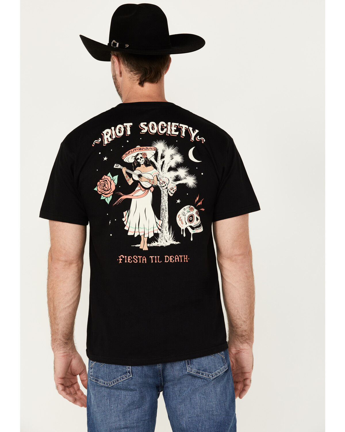 Image #1 - Riot Society Men's Guitar Girl Fiesta Til Death Short Sleeve Graphic T-Shirt, Black, hi-res