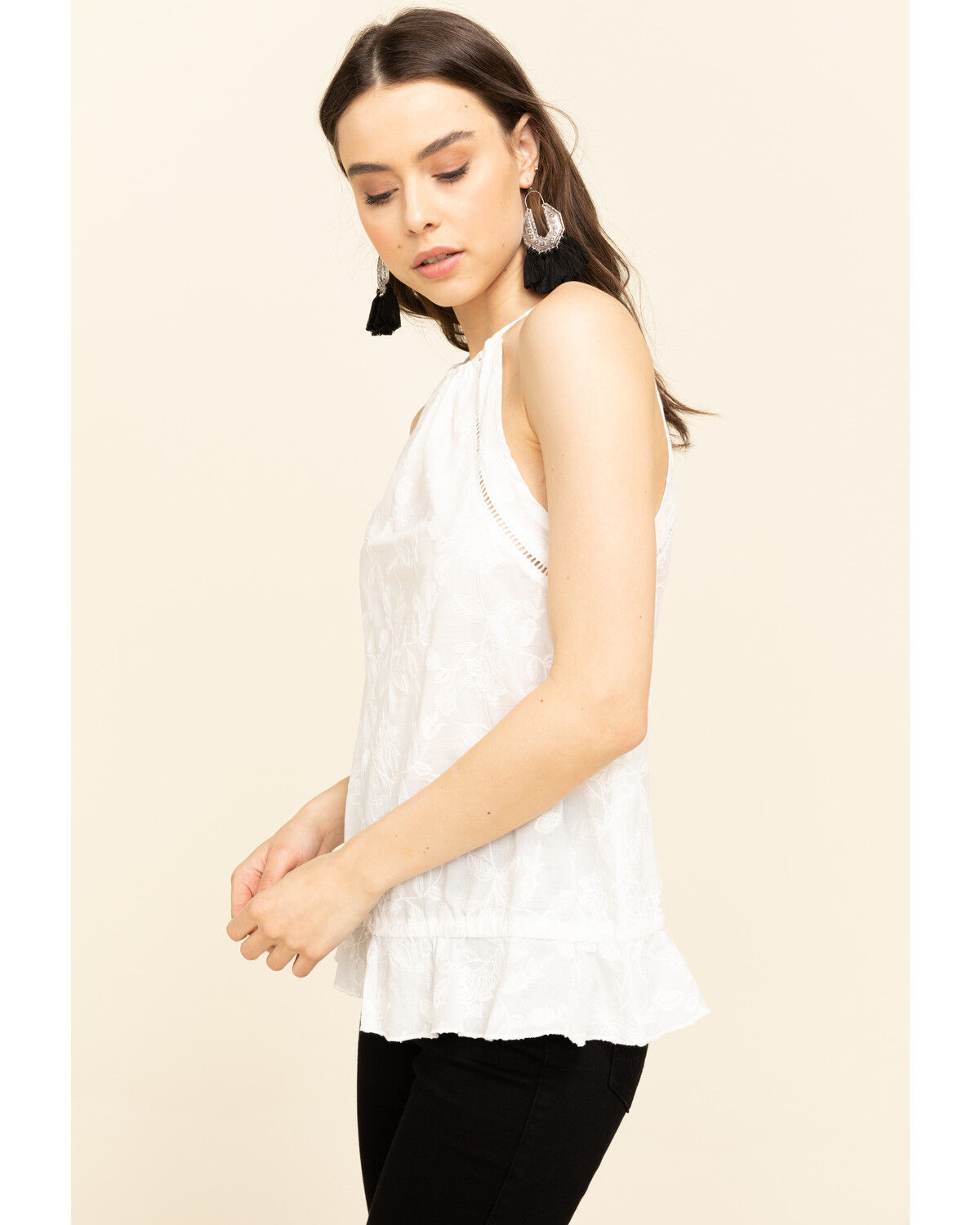 Image #3 - Rock & Roll Denim Women's Ivory Floral Embroidered Halter Top, Ivory, hi-res