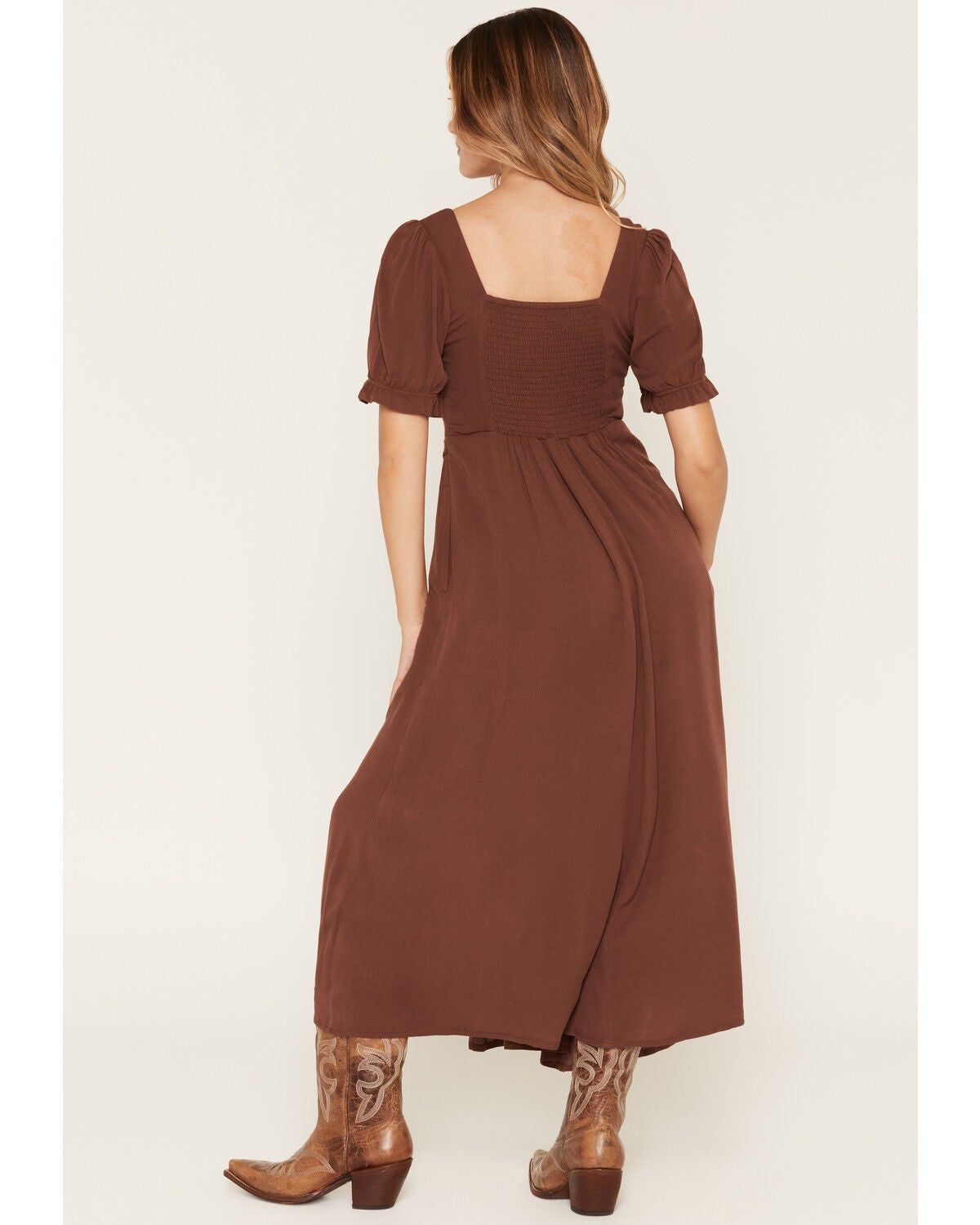 Image #4 - Rosabelle Honey Women's Crochet Front Midi Dress, Brown, hi-res