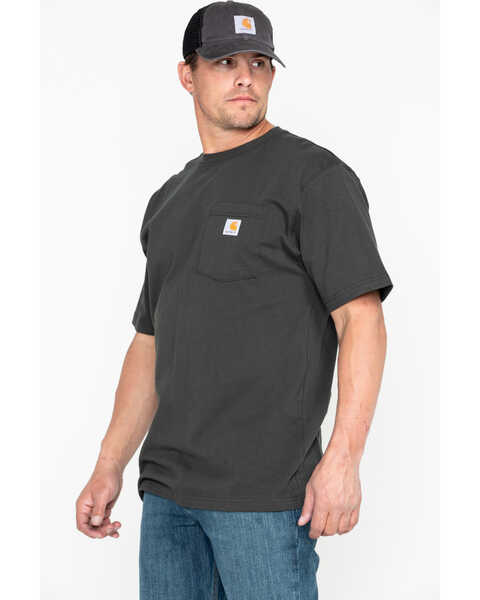Carhartt Men's Loose Fit Heavyweight Logo Pocket Work T-Shirt, Bark, hi-res
