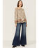 Wild Moss Women's Cream Floral Border Print Off Shoulder Woven Top, Cream, hi-res