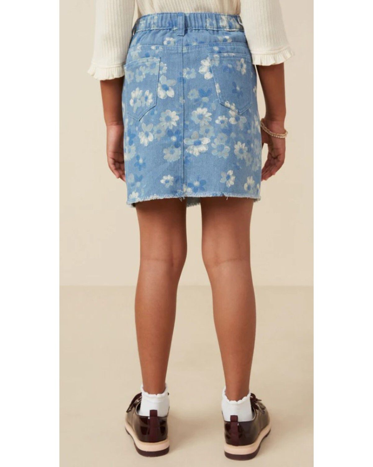 Image #3 - Hayden La Girls' Floral High Rise Denim Skirt, Blue, hi-res