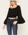 Image #1 - Shyanne Women's Pearl 3/4 Sleeve Smocked Waist Top, Black, hi-res