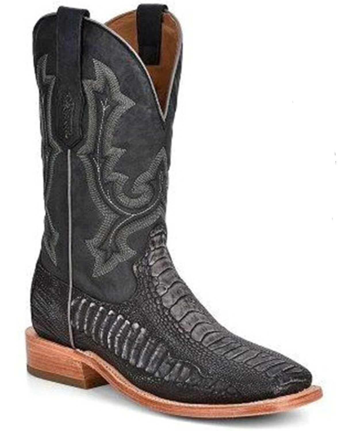 Image #1 - Corral Men's Ostrich Leg Embroidered Western Boots - Square Toe, Black, hi-res