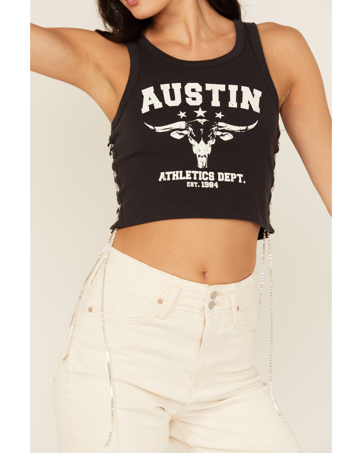 Image #3 - Blended Women's Austin Lace-Up Graphic Tank, Black, hi-res