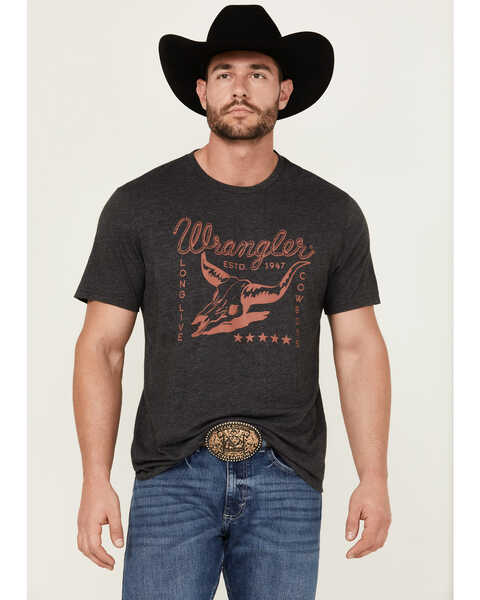 Wrangler Men's Steer Head Logo Short Sleeve Graphic Print T-Shirt , Charcoal, hi-res