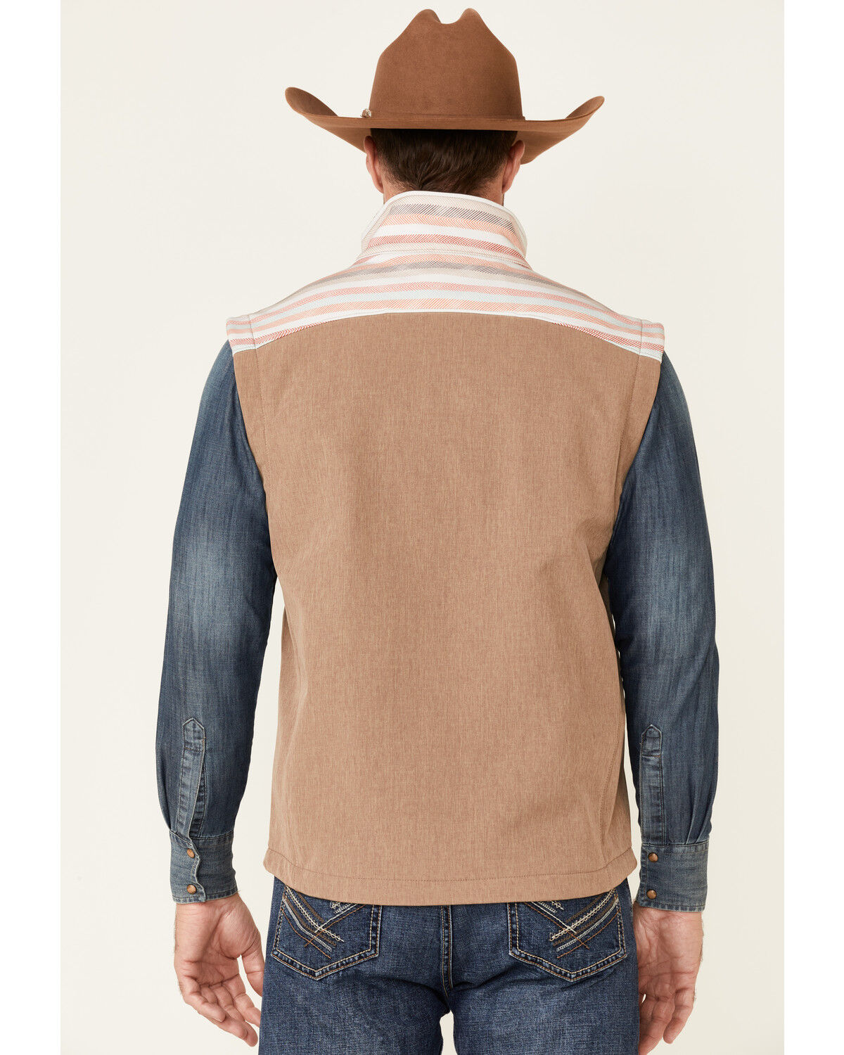 Image #4 - HOOey Men's Tan Striped Color-Block Zip-Front Softshell Vest , , hi-res