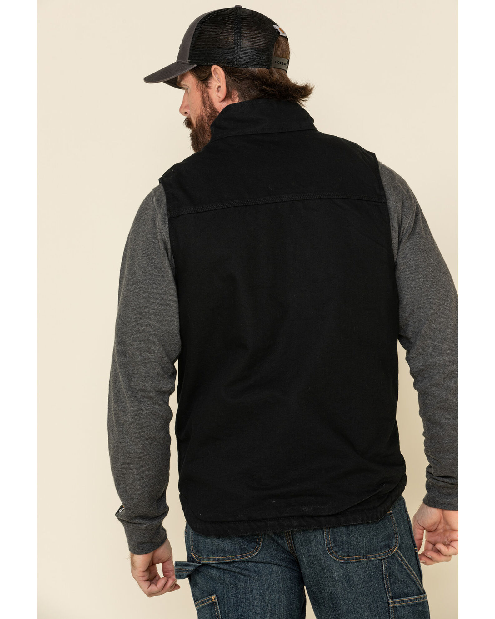 Image #3 - Carhartt Men's Black Washed Duck Sherpa Lined Mock Neck Work Vest - Big, Black, hi-res