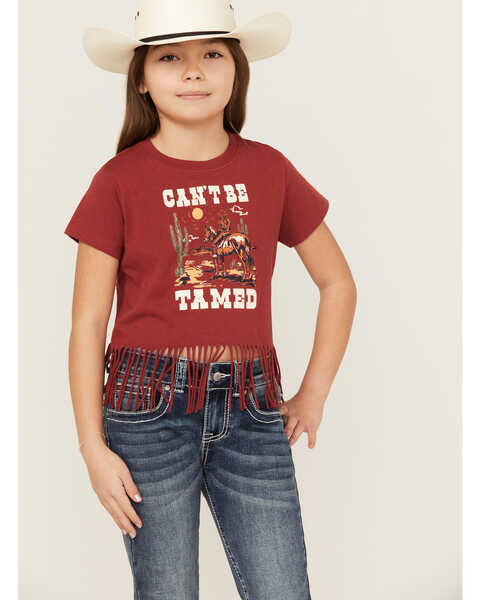 Shyanne Girls' Can't Be Tamed Fringe Graphic Tee, Brick Red, hi-res