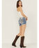 Miss Me Women's Embroidered Dreamcatcher Light Wash Mid Rise Shorts, Blue, hi-res
