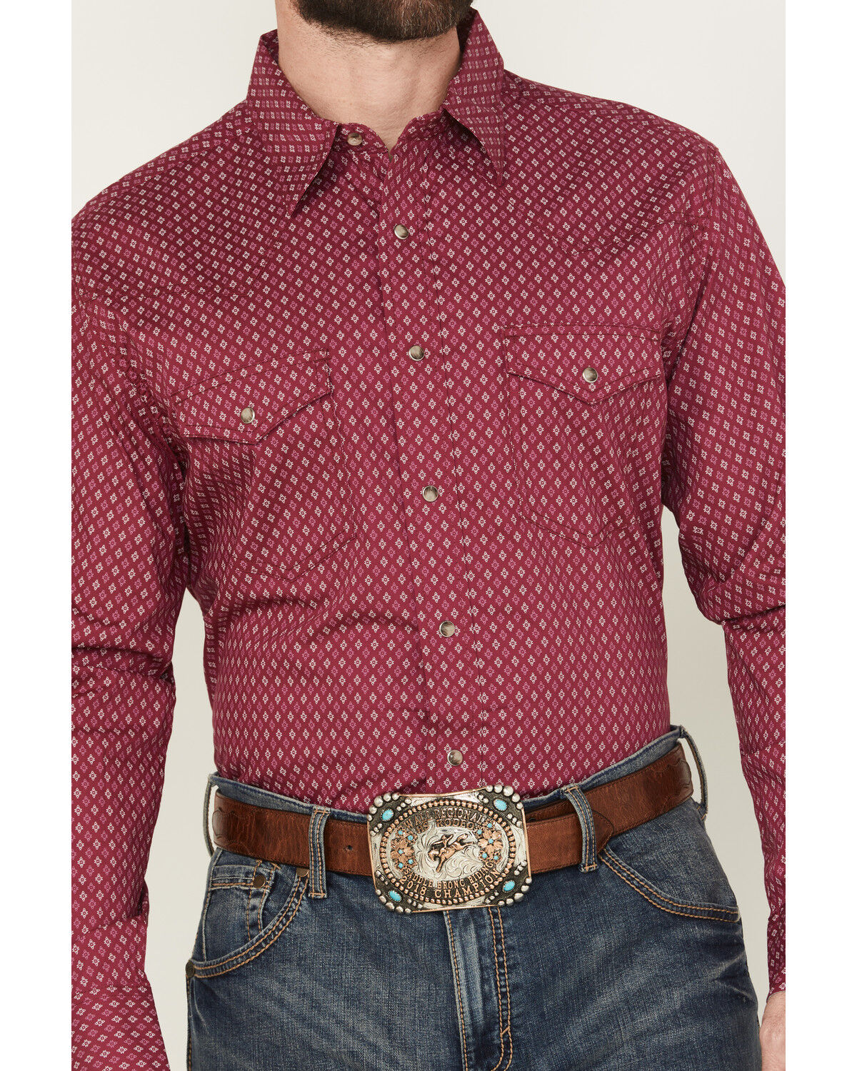 Image #3 - Wrangler Men's 20X Geo Print Long Sleeve Snap Stretch Western Shirt - Tall, Wine, hi-res