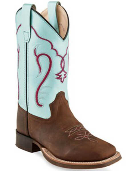 Image #1 - Old West Girls' Western Boots - Broad Square Toe, Light Blue, hi-res
