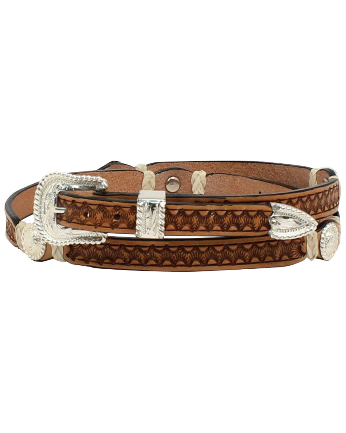 Image #1 - M & F Western Men's Stamp Rawhide Concho Hatband, , hi-res