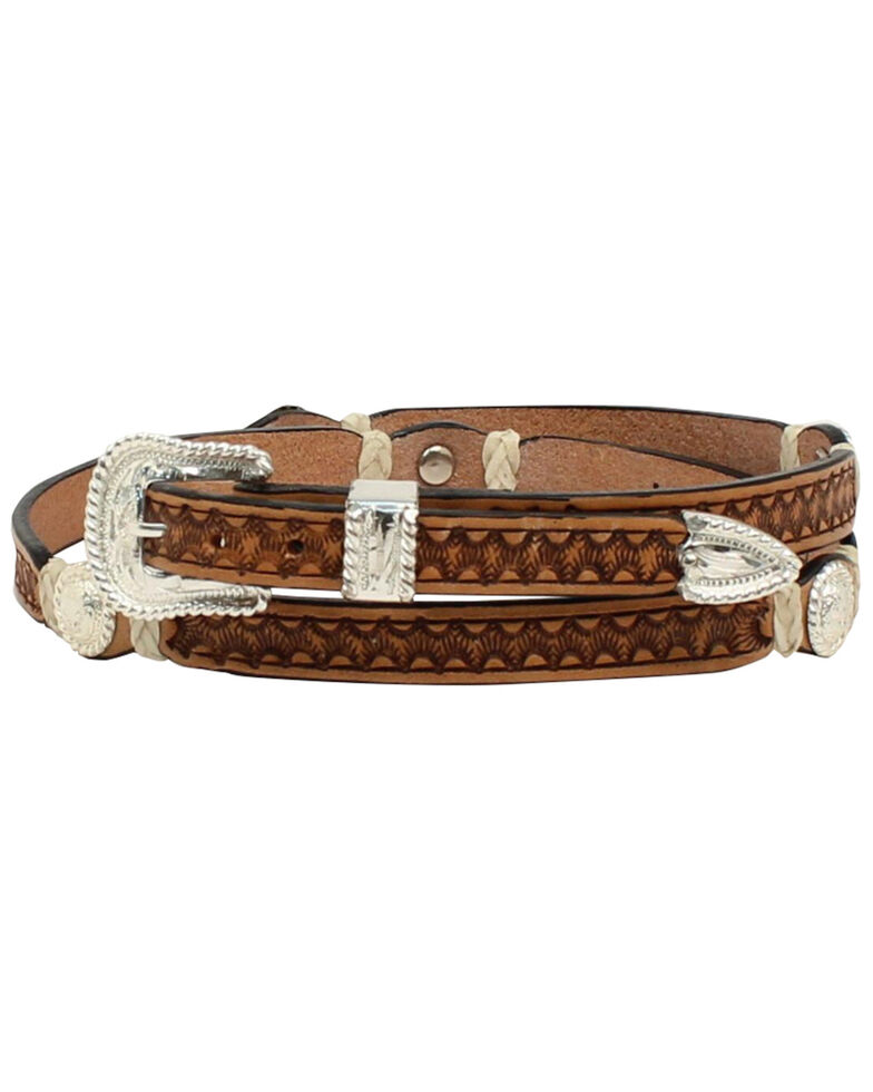 M & F Western Men's Stamp Rawhide Concho Hatband, Natural, hi-res