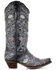 Corral Women's Floral Embroidery & Rhinestones Western Boots - Snip Toe, Black, hi-res
