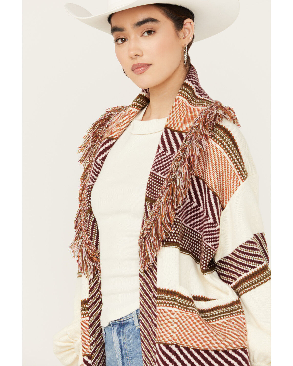 Image #2 - Shyanne Women's Striped Fringe Cardigan, Cream, hi-res