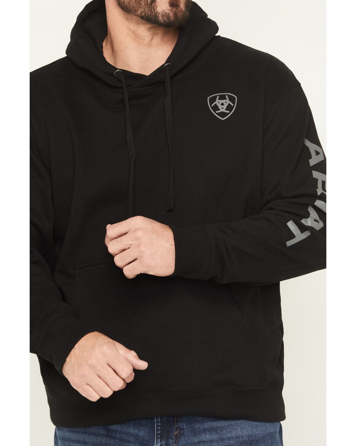 Image #3 - Ariat Men's Logo Graphic Hooded Sweatshirt - Tall, Black, hi-res