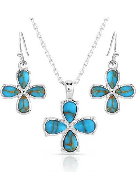 Montana Silversmiths Women's Wildflower Turquoise Jewelry Set, Silver, hi-res