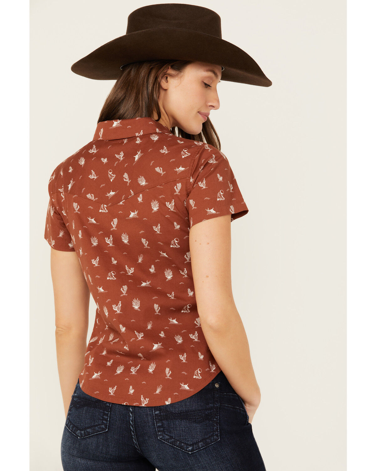 Image #4 - Shyanne Women's Desert Conversational Short Sleeve Stretch Snap Western Shirt, Lt Brown, hi-res