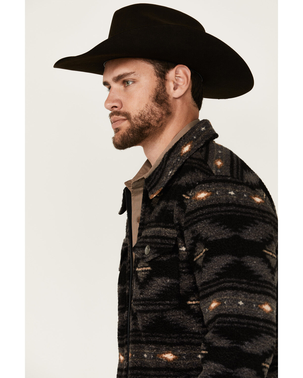 Image #2 - Powder River Outfitters Men's Southwestern Print Berber Zip Jacket, Black, hi-res