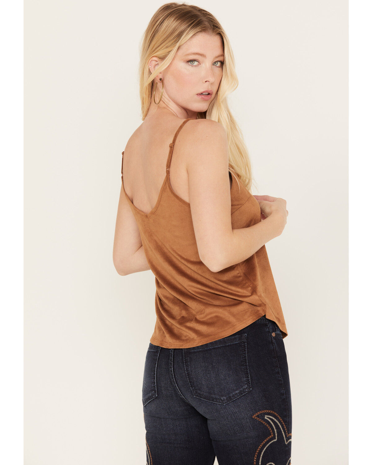 Image #4 - Shyanne Women's Crochet Lace Faux Suede Cami Top, Brown, hi-res